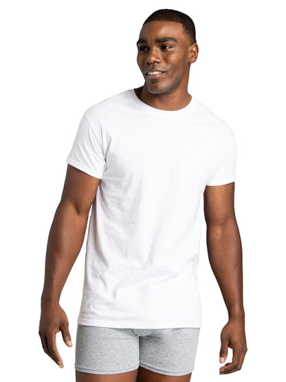 Fruit of the Loom Mens Stay Tucked Crew T-Shirt - Large - White (Pack of 6)