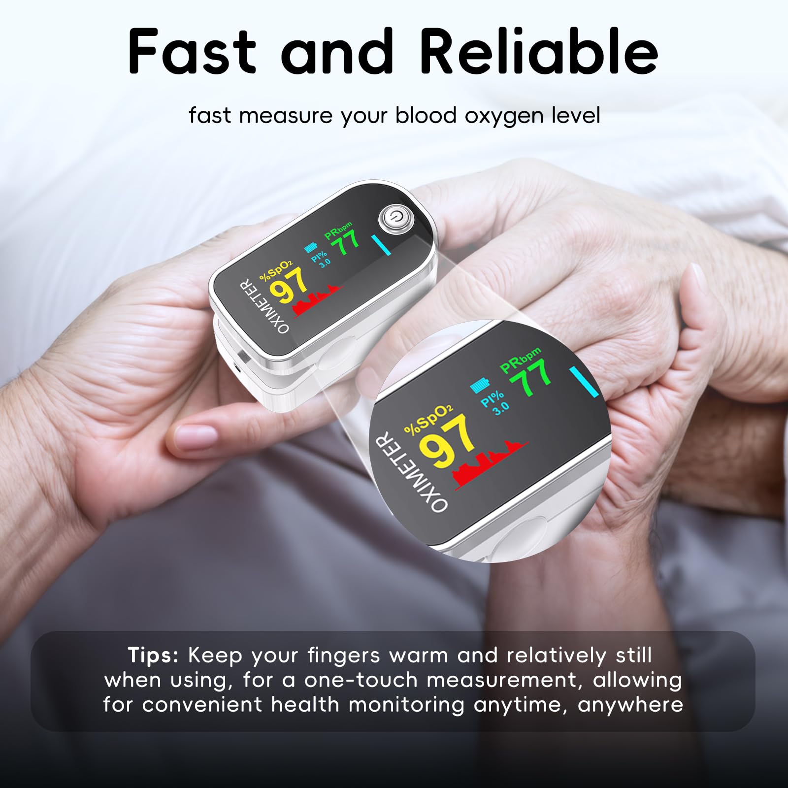 Alcarefam Pulse Oximeter, 4 Color TFT Display Oxygen Meter Finger Monitor, Home SpO2 Blood Oxygen Saturation Monitor with Fast Reading & Heart Rate, Health Essential Equipment