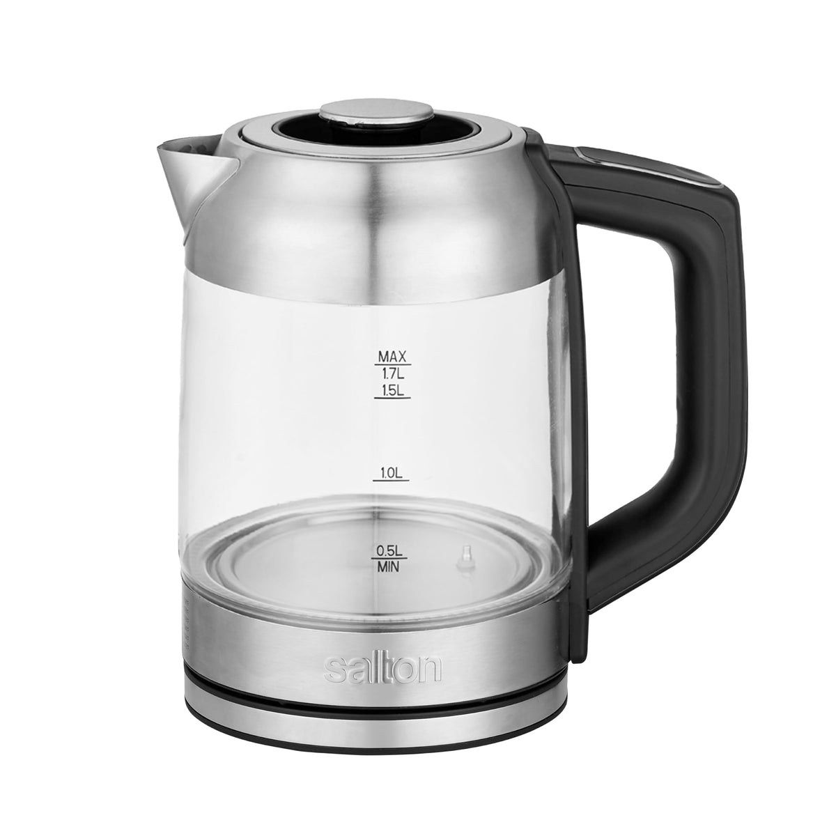 Salton Temperature Control Glass Kettle – 1.7 L | 7 Temperature Settings (104°F–212°F / 40°C–100°C) | Bonus Tea Steeper | LED Colour Change | Keep Warm Function | 360° Swivel Base | Proudly Canadian