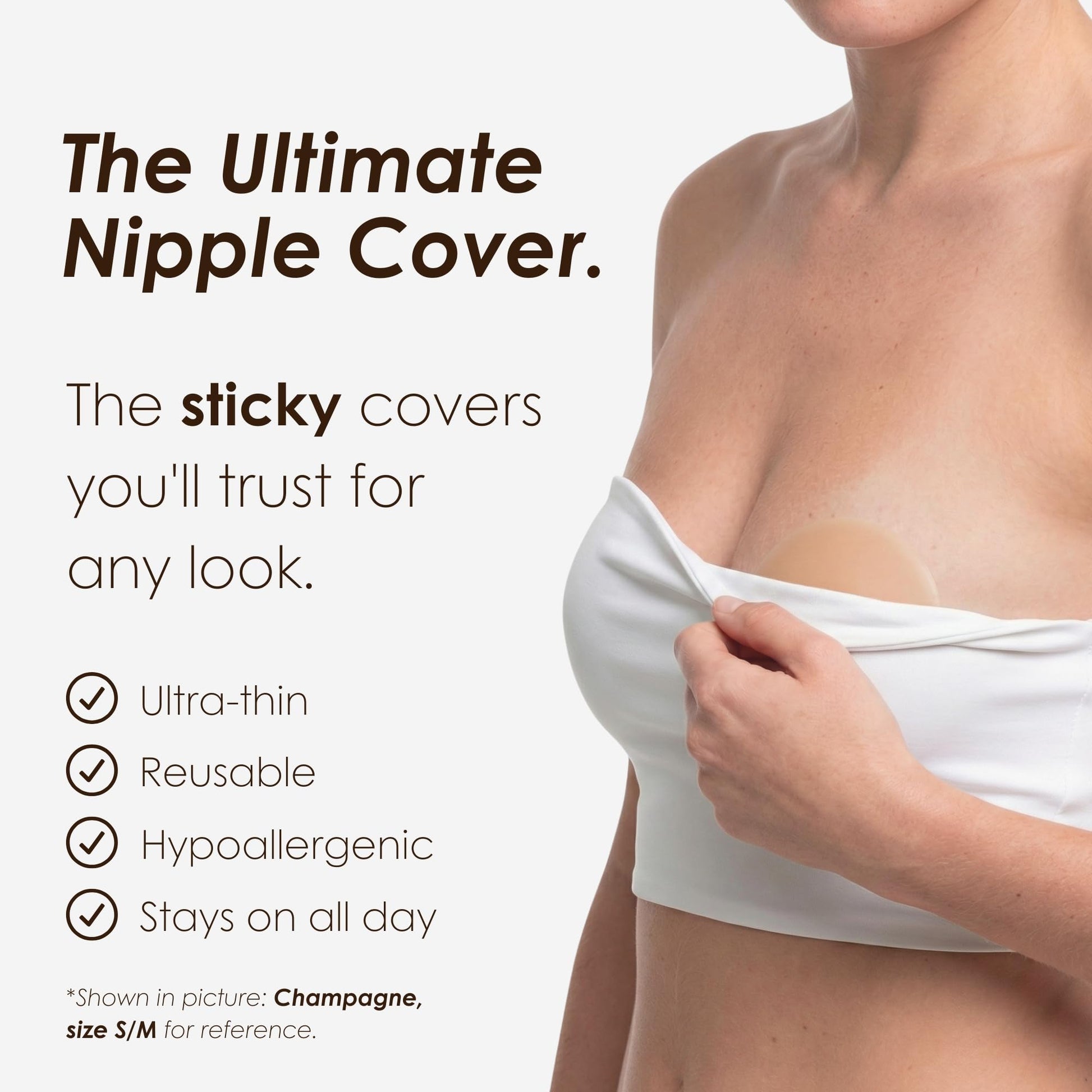 NEATS Nipple Covers for Women, Reusable & Hypoallergenic Nipple Pads, Adhesive Silicone Pasties Bra Champagne