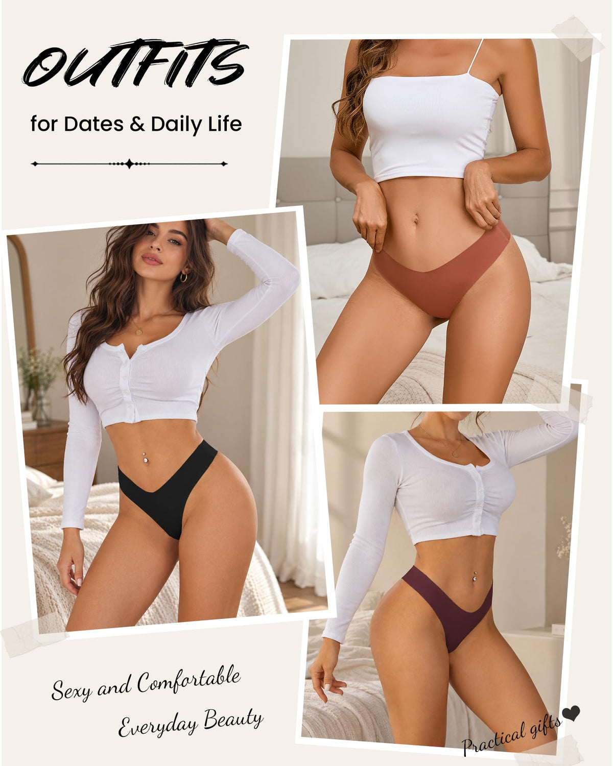 READY TO LOVE Underwear Womens 6 Pack Seamless Thongs No Show Yoga Panties 🍁 All In One Marketplace Canada