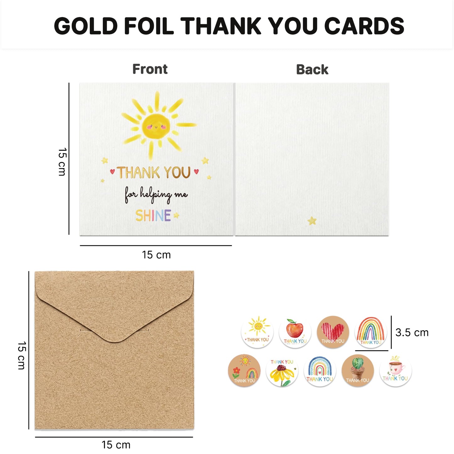 27 Teacher Thank You Cards 9 Classroom Designs with Gold Foil 15x15 cm - Available at All In One Marketplace Canada