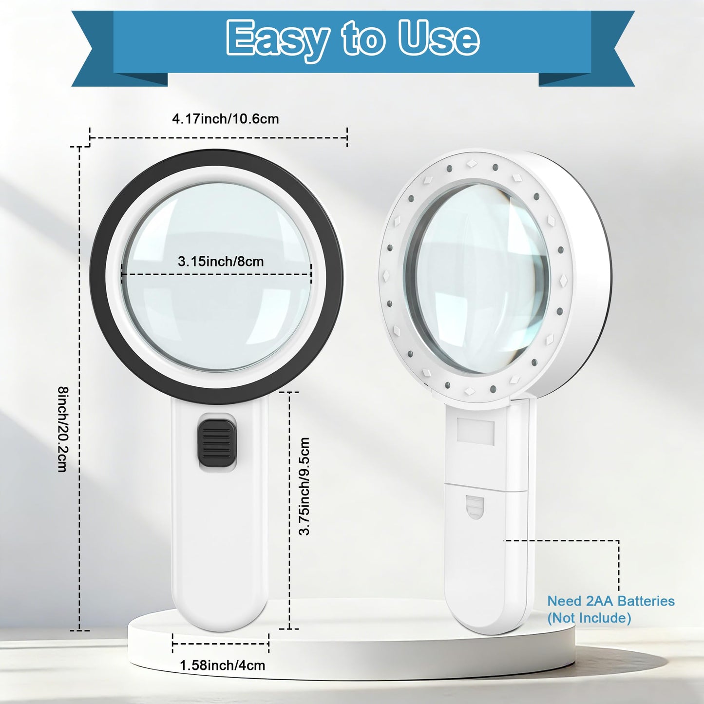 Ultra-Clear Magnifying Glass with Light, Lightweight Handheld Reading Magnifier with 12 LED, Optical Glass Lens for Seniors, Macular Degeneration, Close Work, Coins & Pill Bottle - Available at All In One Marketplace Canada