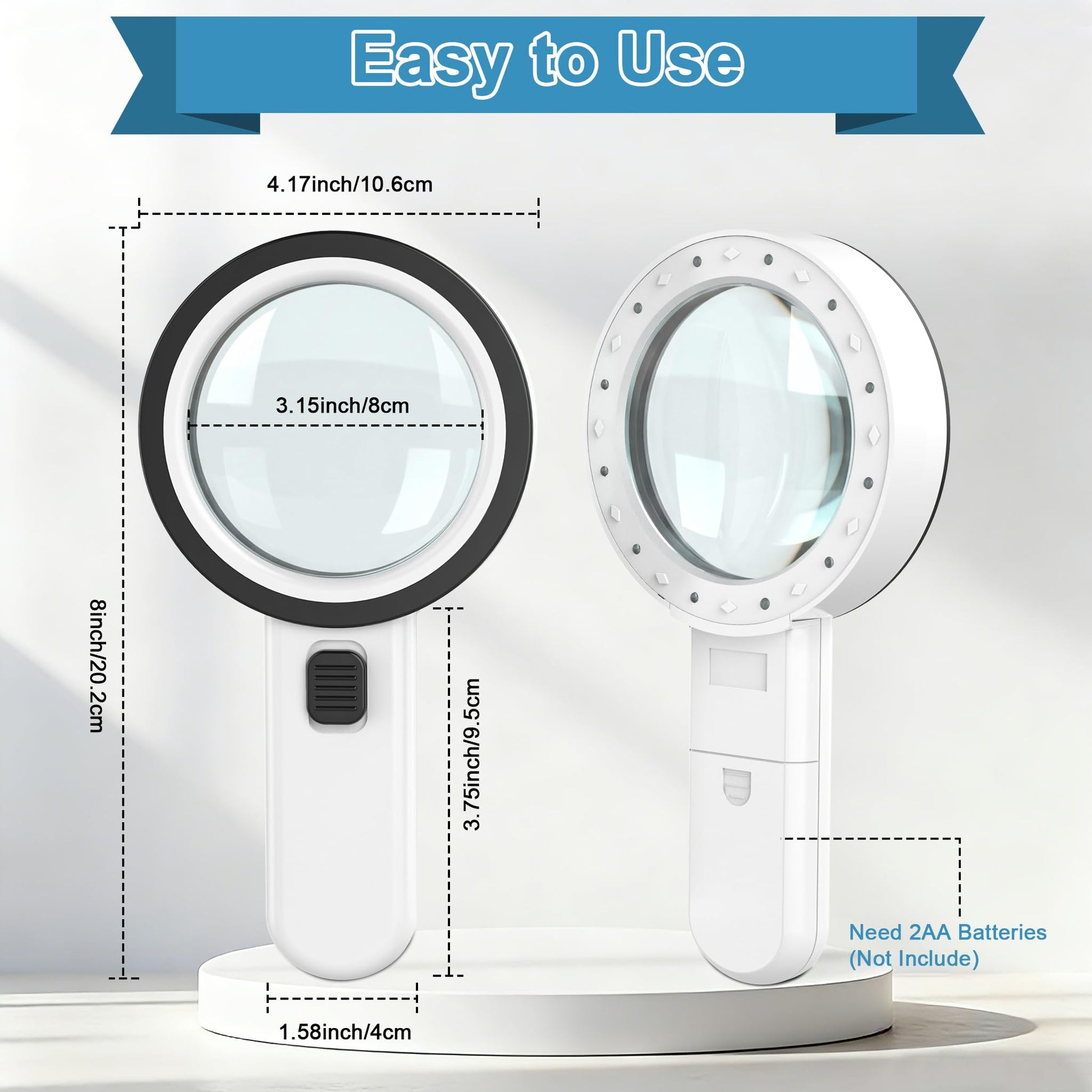 Ultra-Clear Magnifying Glass with Light, Lightweight Handheld Reading Magnifier with 12 LED, Optical Glass Lens for Seniors, Macular Degeneration, Close Work, Coins & Pill Bottle - Available at All In One Marketplace Canada
