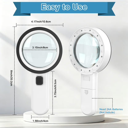 Ultra-Clear Magnifying Glass with Light, Lightweight Handheld Reading Magnifier with 12 LED, Optical Glass Lens for Seniors, Macular Degeneration, Close Work, Coins & Pill Bottle - Available at All In One Marketplace Canada