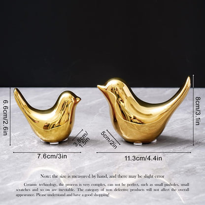 2Pcs Gold Ceramic Bird Figurines, Shiny Metallic Decorative Bird Sculptures for Home, Shelf, Desk, Table, Holiday and Party Decor, Premium Gift for Living Room Bedroom Office 🍁 All In One Marketplace Canada
