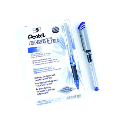 Pentel EnerGel Gel Pen with Cap 0.7mm, Blue Ink, 12PK