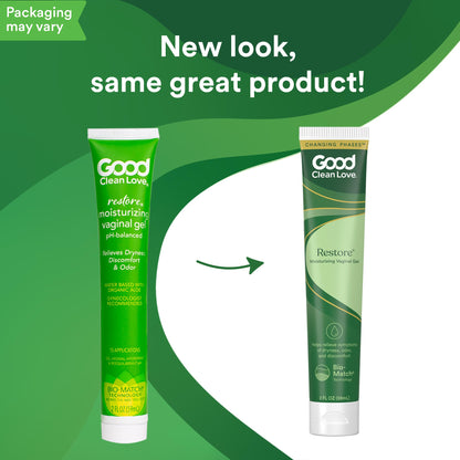 Good Clean Love Restore Moisturizing Vaginal Gel, pH-Balanced, Water-Based with Aloe Vera & Lactic Acid, Reduces Dryness, Discomfort & Odor for Women, 59mL (2 fl oz)