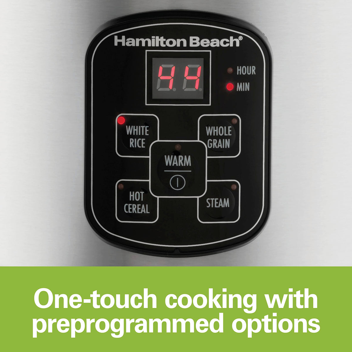 Hamilton Beach Digital Programmable Rice Cooker & Food Steamer, 8 Cups Cooked (4 Cups Uncooked), Stainless Steel, Steam & Rinse Basket, Model 37518MN