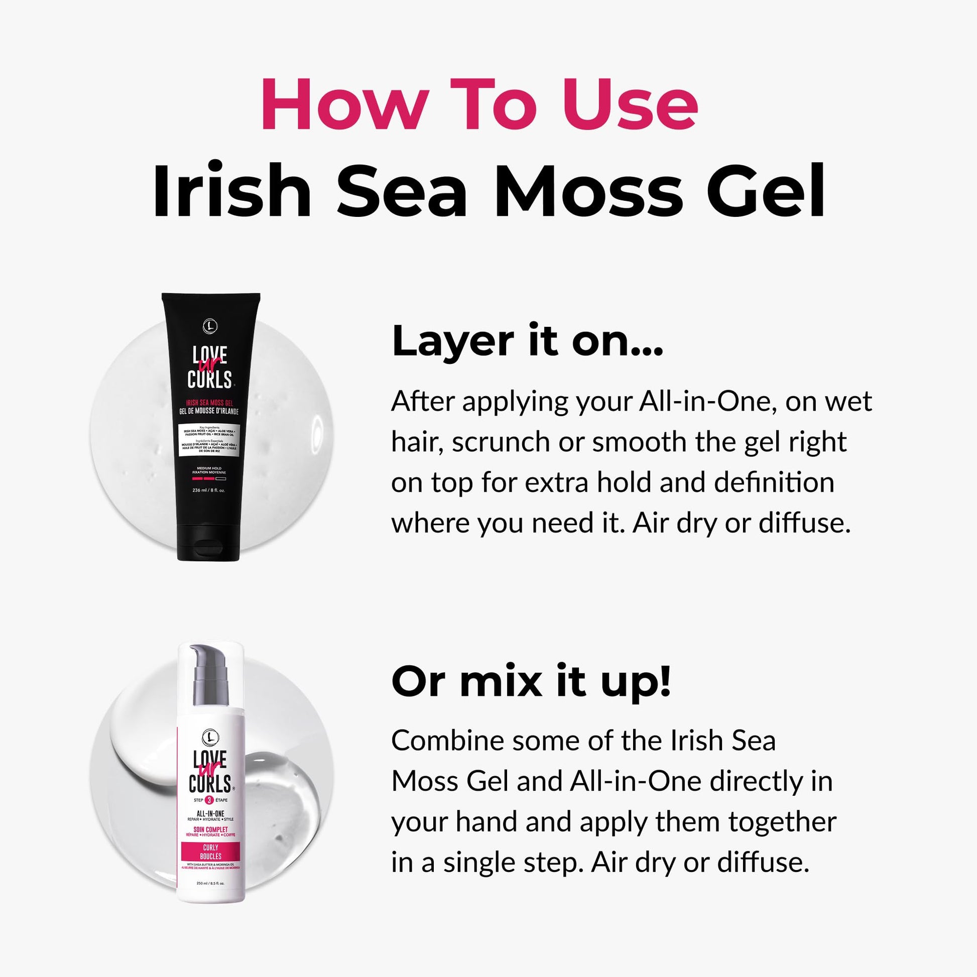 Love Ur Curls Irish Sea Moss Hair Gel, Medium Hold Hair Styling Curling Gel for Defined Curly Hair, Waves & Coils, Vegan, Cruelty Free, 236mL - Available at All In One Marketplace Canada