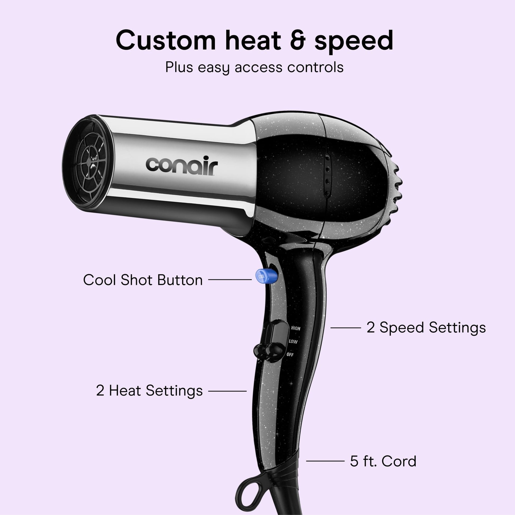 Conair 1875 Watt Pro Styler/Hair Dryer with Ionic Conditioning; Black/Chrome - Available at All In One Marketplace Canada