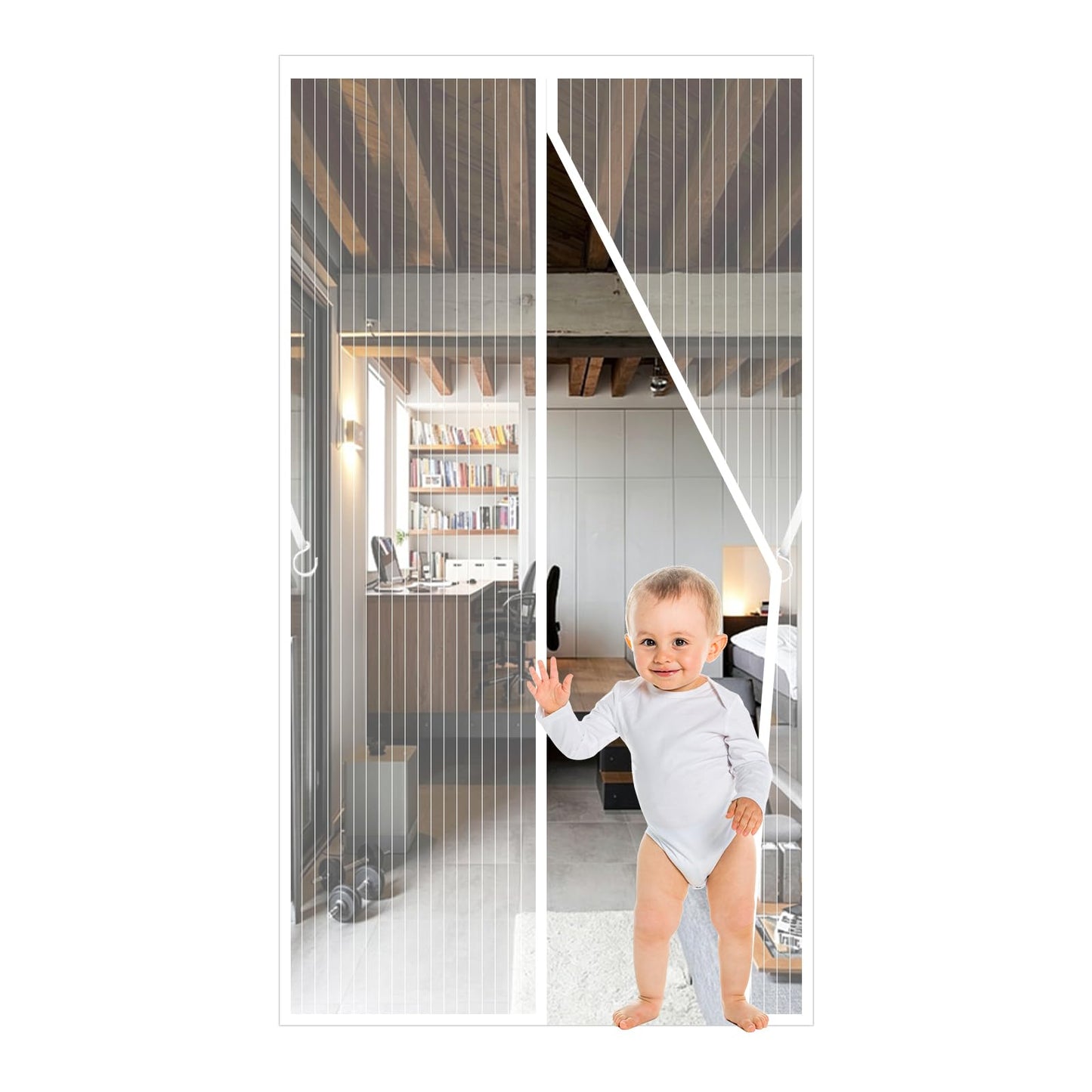 White Magnetic Screen Door Fits Door Size 32x80in Screen Size 34x82in Heavy Duty Mesh Full Frame With Magic Tape
