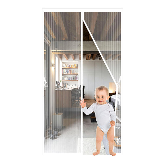 White Magnetic Screen Door Fits Door Size 32x80in Screen Size 34x82in Heavy Duty Mesh Full Frame With Magic Tape