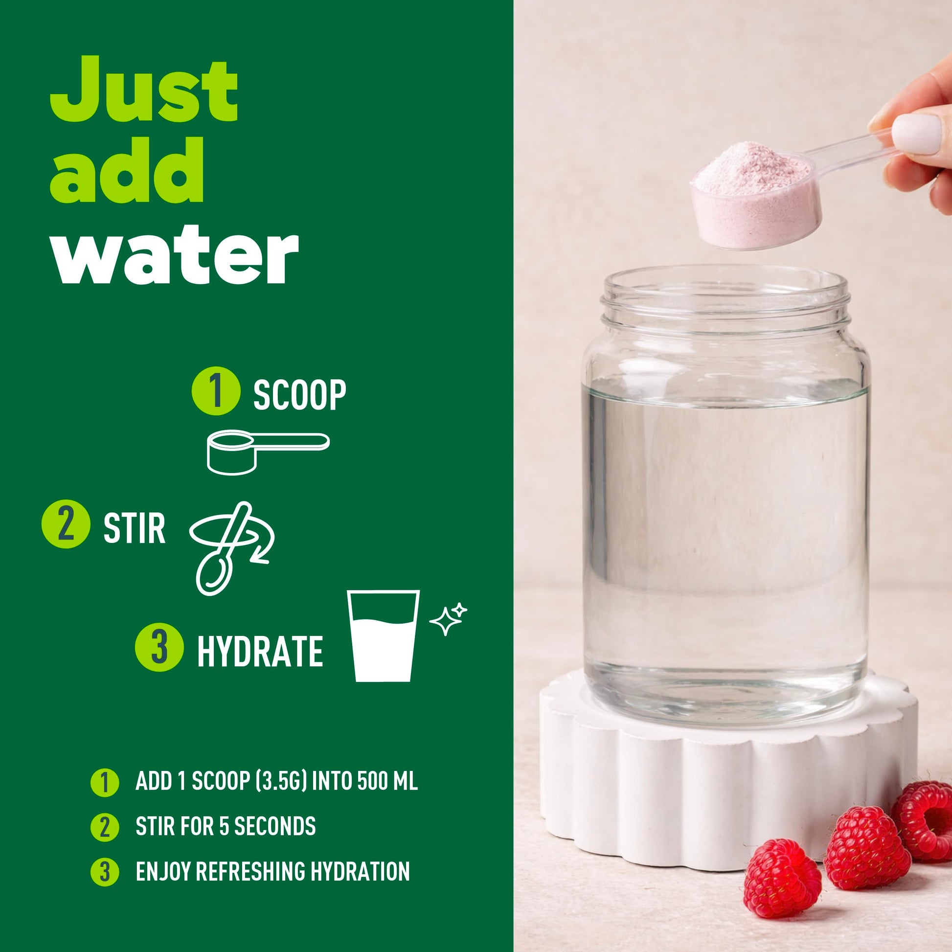 Organika Canadian-Made Electrolytes Powder with Vitamin C & Prebiotic Fibre - Sugar-Free Hydration Drink Mix - Wild Raspberry - 210 g - 60 servings