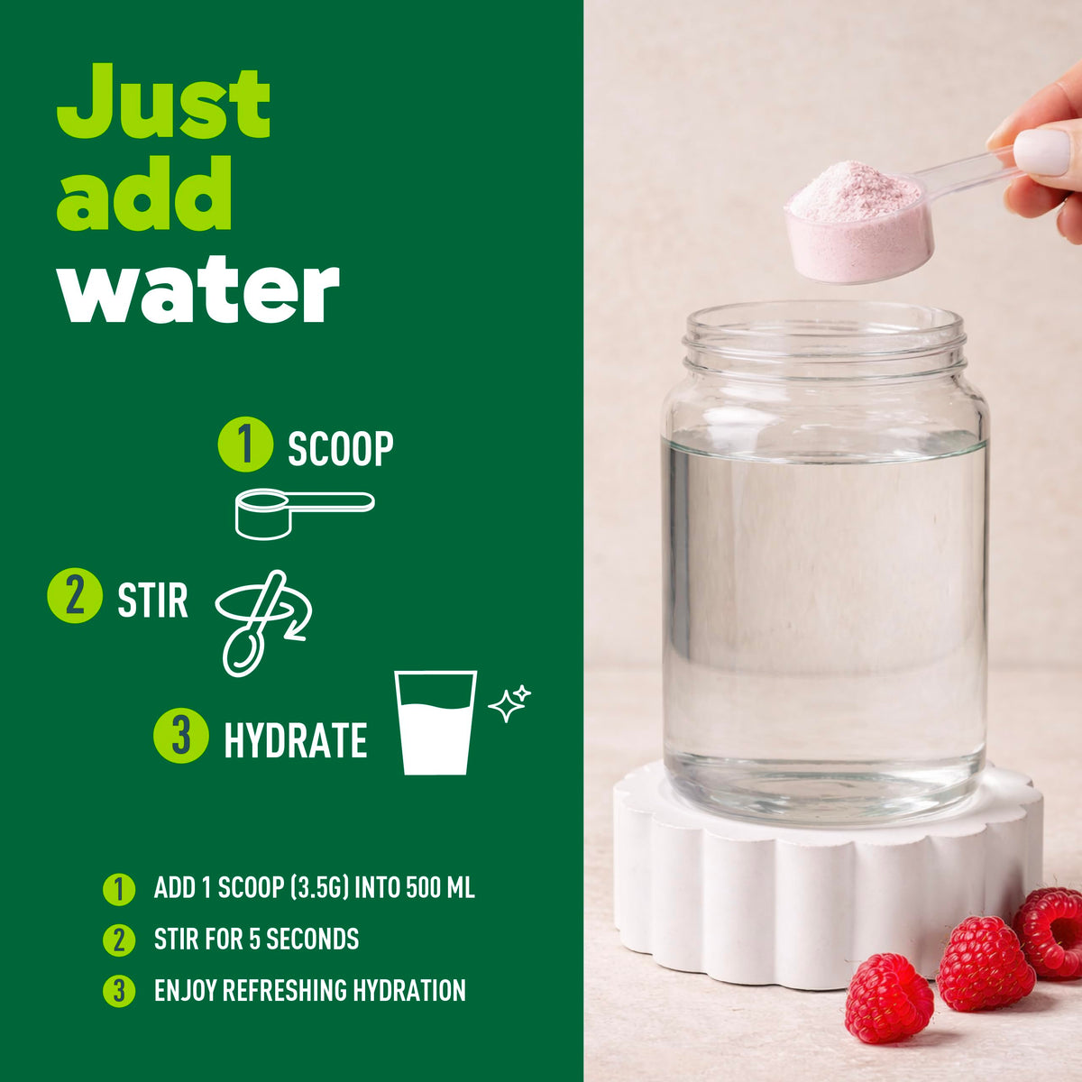 Organika Canadian-Made Electrolytes Powder | Wild Raspberry Flavour - 350g, 100 servings