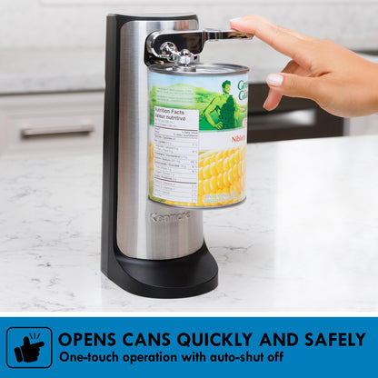 Kenmore Electric Can Opener - Hand Friendly, Bottle Opener, Knife sharpener, Latas Abrelatas, Cord Storage, Automatic Countertop appliance Stainless Steel detachable cutting lever