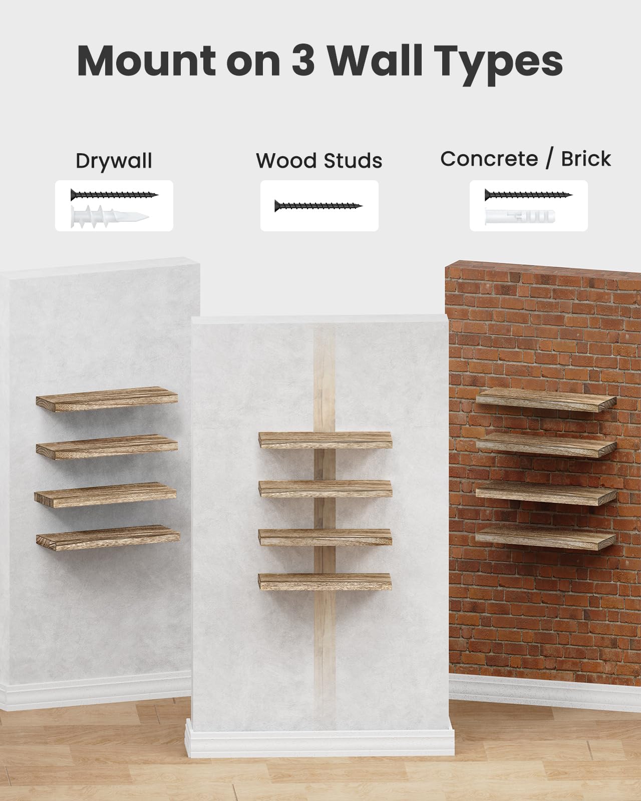 AMADA HOMEFURNISHING Floating Shelves, Paulownia Wood Wall Shelves for Bathroom/Living Room/Bedroom/Kitchen/Home Office, Natural Wood Wall Shelf for Home Storage & Organization, Set of 4, AMFS40 - Available at All In One Marketplace Canada