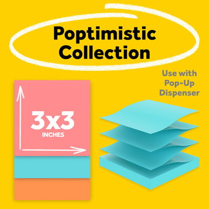 Post-it Pop-up Notes, 3 x 3 in, Poptimistic Collection, 6 Pads Post-It