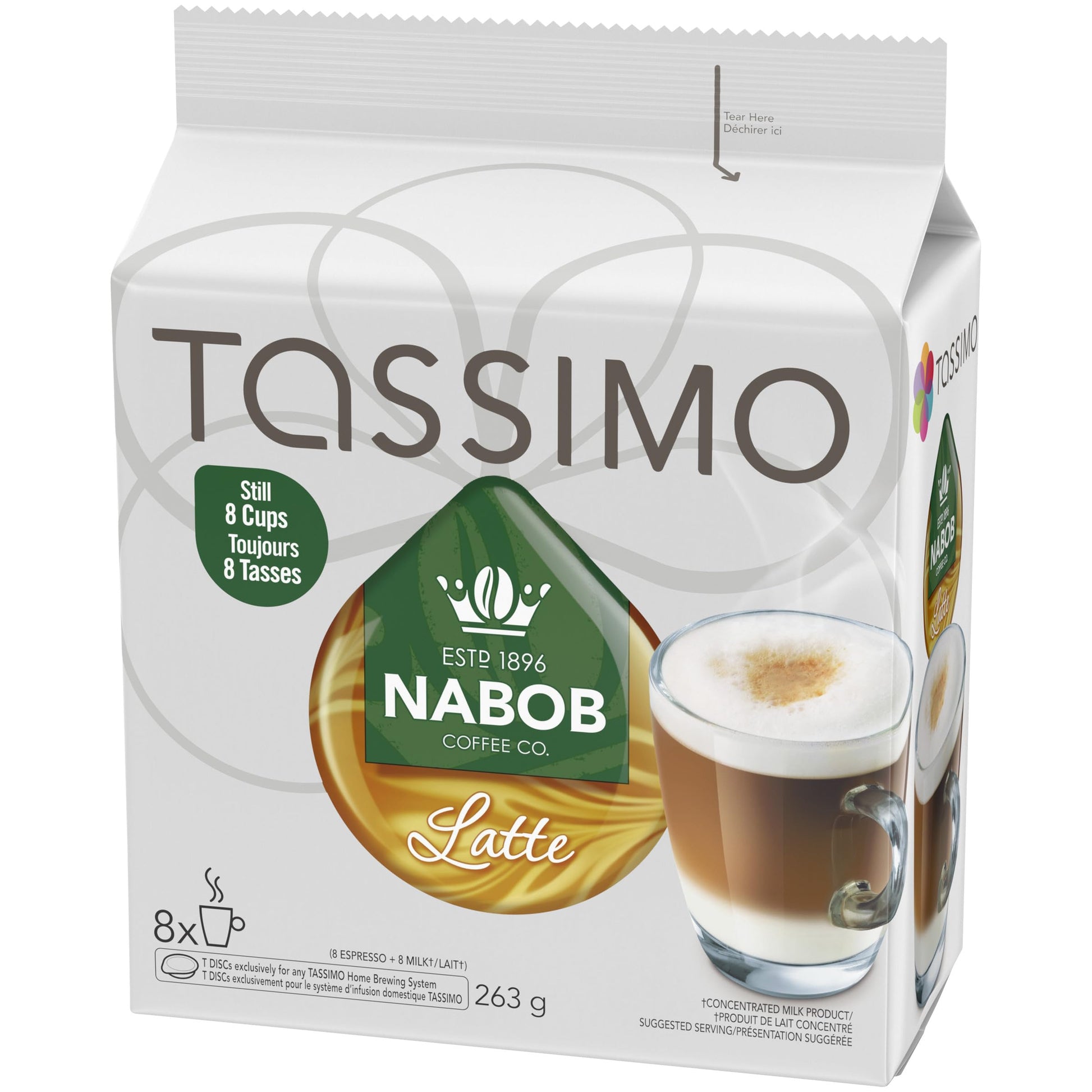 Nabob Latte Coffee Single Serve T-Discs by Tassimo, 8-Count Box