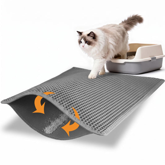 Pieviev Cat Litter Mat Trapper - 76 x 61cm Honeycomb Double Layer Tapis Litiere Chat -Traps Messes, Easy Clean and Durable (Gray)