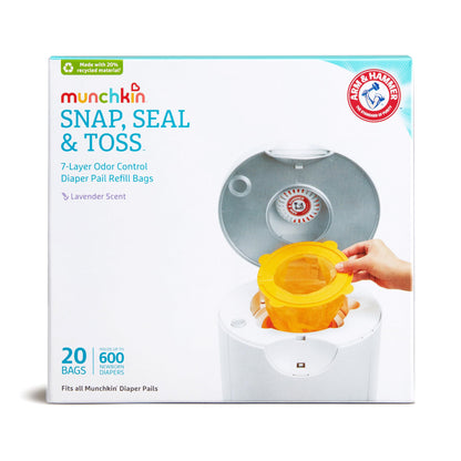 Munchkin Arm & Hammer Diaper Pail Snap, Seal and Toss Refill Bags, 20 Bags, Holds 600 Diapers Munchkin