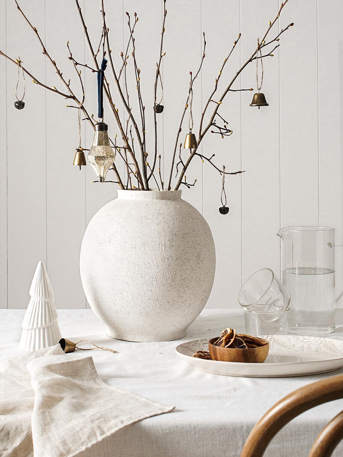 Ceramic Rustic Vase, 10.8 Inch Farmhouse Minimalist Tall Flower Vase for Table, Living Room, Home Decor, Bathroom, Holiday, Wedding, Set of 1, Sandstone White 🍁 All In One Marketplace Canada