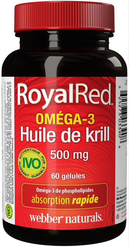 Webber Naturals RoyalRed Krill Oil 500 mg, 60 Softgels, Supports Cardiovascular Health and Brain Function, Antioxidant Support - Available at All In One Marketplace Canada