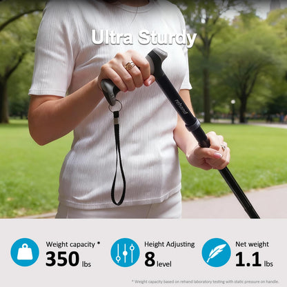 REHAND Walking Cane - Foldable, Adjustable, Collapsible Walking Canes for Men & Women, Heavy Duty All Terrain Tip, with Travel Bag | Walking Sticks for Seniors & Adults (Natural Black) - Available at All In One Marketplace Canada