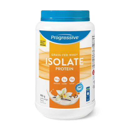 Progressive Grass-Fed 100% Whey Isolate Powder Vanilla Delight, with 34g of New Zealand Whey Concentrate per Scoop for Muscle Gain and Recovery, Pasture-Raised, Non-GMO, Antibiotic-Free, and Hormone-Free, 850g Progressive