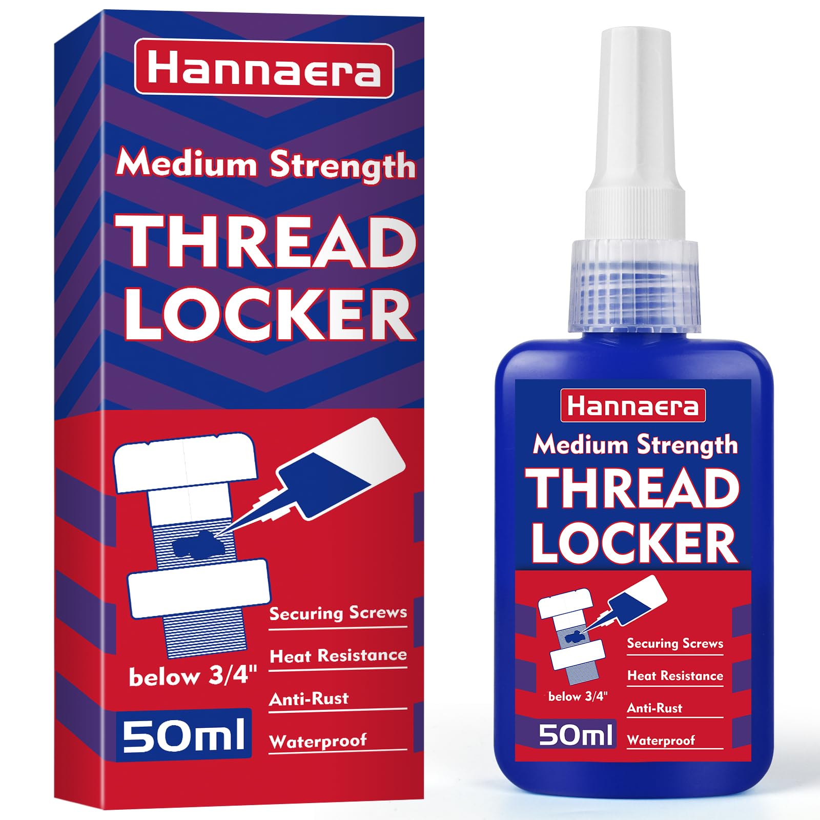 Threadlocker 1.69 Fl oz/ 50 ml Medium Strength 243, Lock & Seal Nuts, Bolts, Fasteners and Metals, Blue Thread Lock Against Losening and Leakage (medium-50ml)
