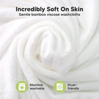 6-Pack Organic Baby Washcloths - Soft Viscose from Bamboo Washcloth, Baby Wash Cloths, Baby Wash Cloth for Newborn, Kids, Bath Baby Towels, Face Towel, Face Cloths (White)