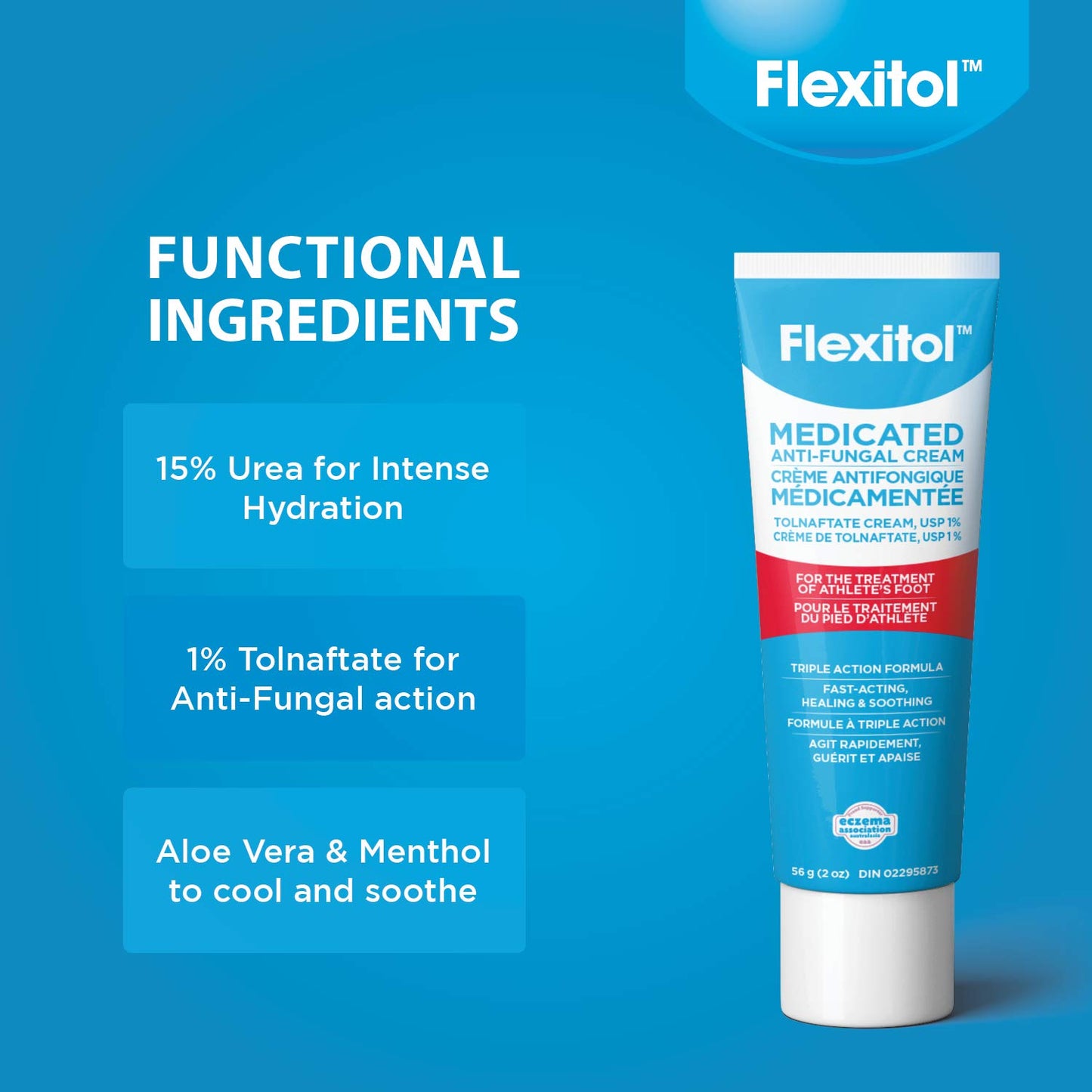 Flexitol Medicated Anti-Fungal Cream for Athlete's Foot - Best OTC Treatment for Foot Fungus & Fungal Infections, Effective Anti-Fungal Cream for Feet (56g) - Available at All In One Marketplace Canada
