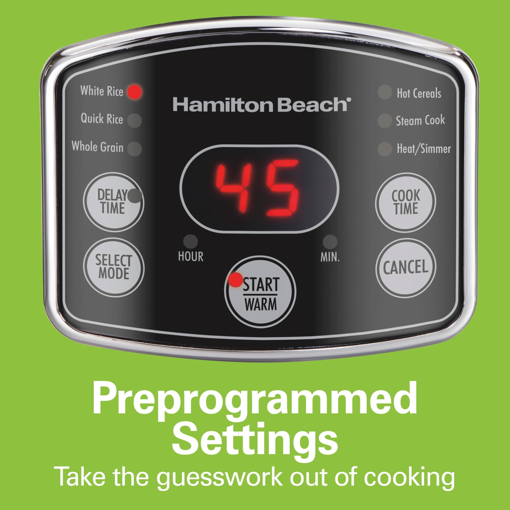 Hamilton Beach Digital Programmable Rice Cooker & Food Steamer, 14 Cups Cooked (7 Cups Uncooked), Stainless Steel, Steam & Rinse Basket, Delay Start, Model 37548MN - Available at All In One Marketplace Canada