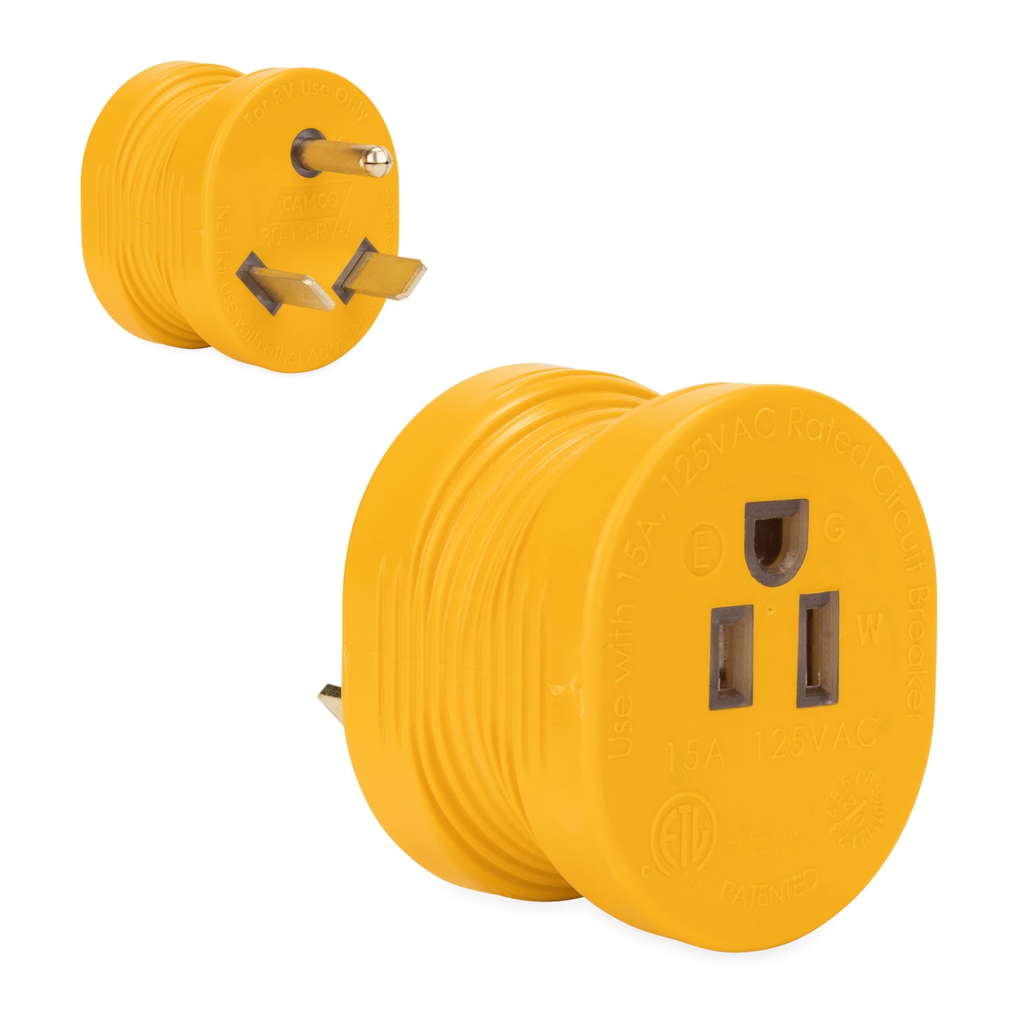 Camco PowerGrip 30AM/15AF Camper/RV Electrical Adapter Features 30-Amp Male & 15-Amp Female Connections - Designed w/Non-Slip Grooves & Contoured Ends for Easy Removal - Rated for 125V/1875W (55233) 🍁 All In One Marketplace Canada