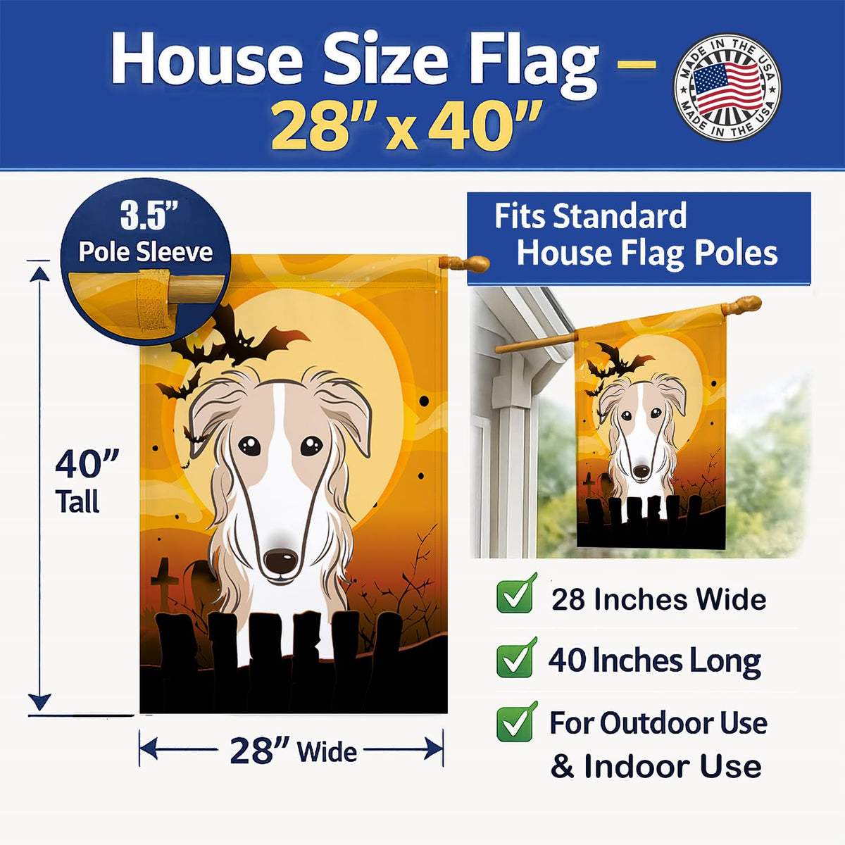 Caroline's Treasures BB1786CHF Halloween Borzoi Canvas House Size Flag, Multicolor, Large