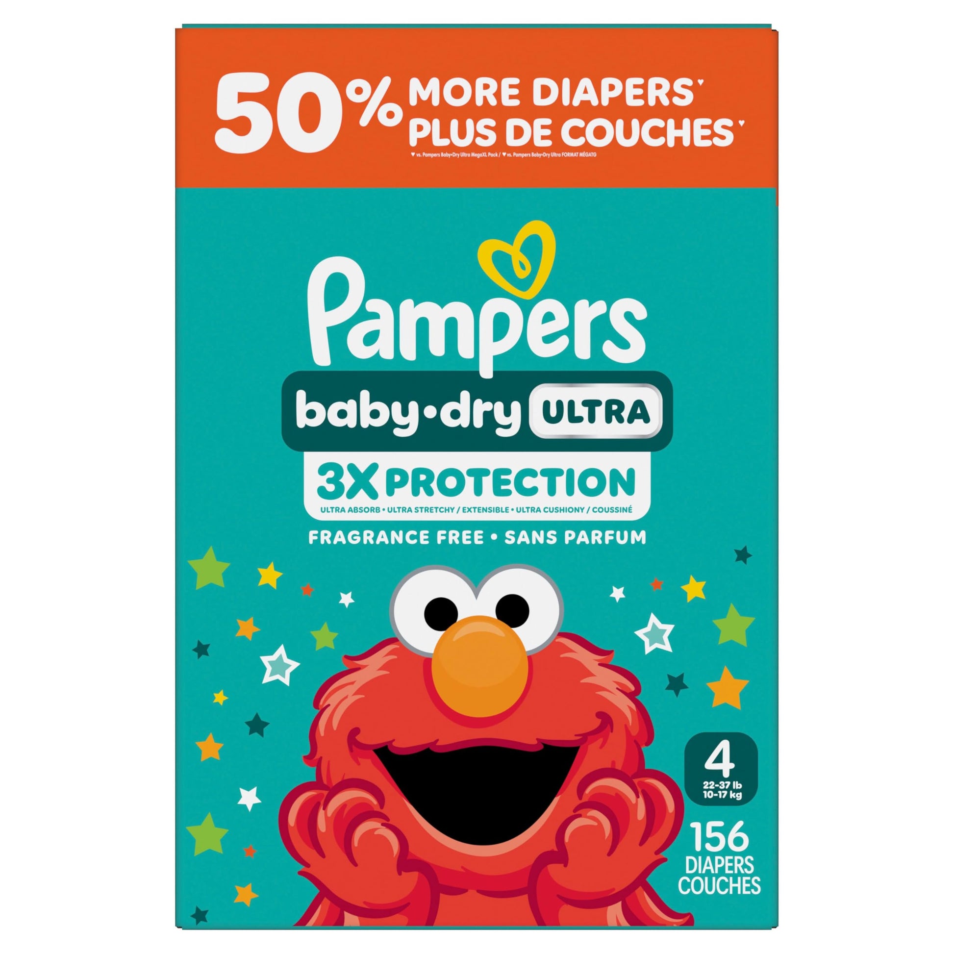 Pampers Baby Dry Ultra Diapers, Size 4 (22-37 lbs), 156 Count, Absorbent Disposable Diapers