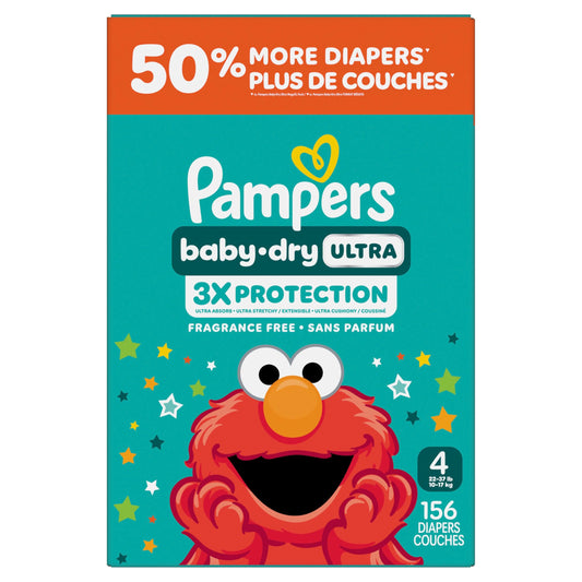 Pampers Baby Dry Ultra Diapers, Size 4 (22-37 lbs), 156 Count, Absorbent Disposable Diapers