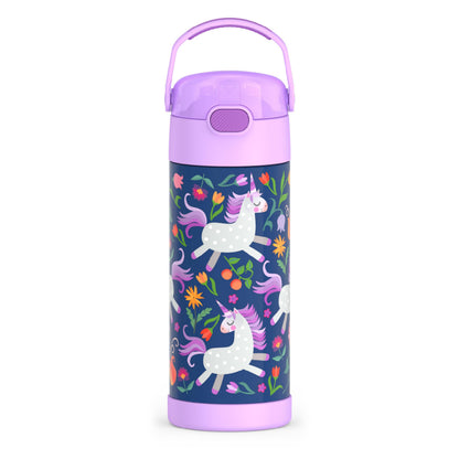 THERMOS FUNTAINER 14 Ounce Stainless Steel Vacuum Insulated Bottle, Unicorn Blooms