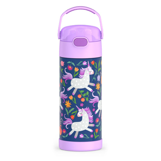 THERMOS FUNTAINER 14 Ounce Stainless Steel Vacuum Insulated Bottle, Unicorn Blooms
