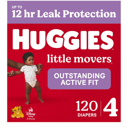 Disposable Baby Diapers Size 4 - Huggies Little Movers, 120ct, Mega Colossal Pack
