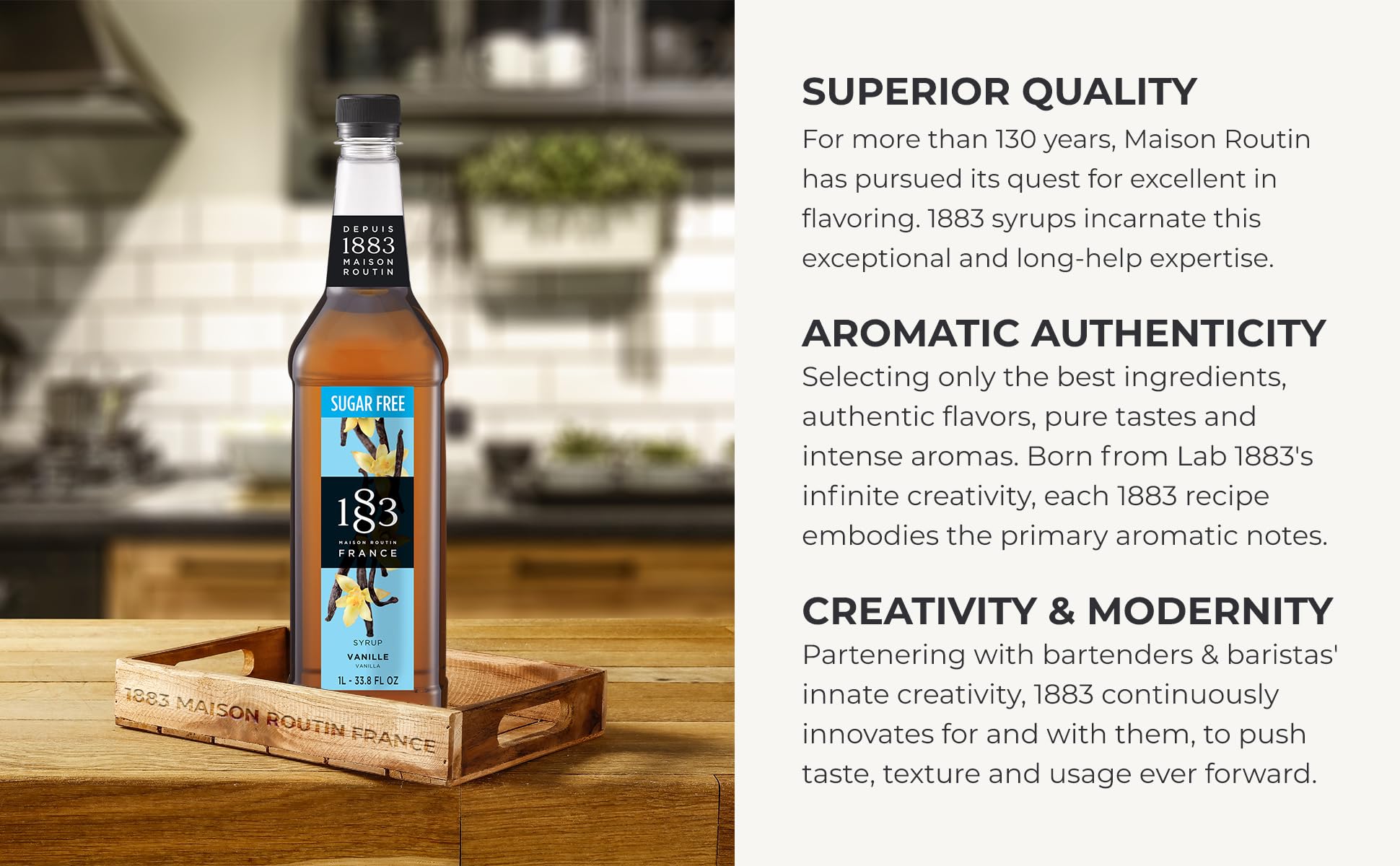 Maison Routin 1883 Sugar Free Vanilla Syrup, Pet Bottle 1000 Milliliter 1883 MAISON ROUTIN