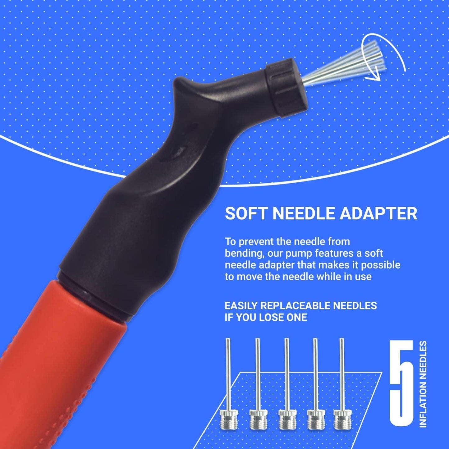 SPORTBIT Ball Pump for Sports Balls - Basketball Pump, Volleyball Pump, Football & Soccer Ball Air Pump - Hand Pump for All Sport Balls - Push & Pull Inflating System - Goes with 5 Needles Set