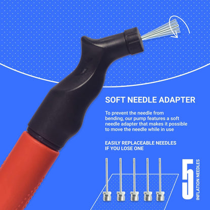 SPORTBIT Ball Pump for Sports Balls - Basketball Pump, Volleyball Pump, Football & Soccer Ball Air Pump - Hand Pump for All Sport Balls - Push & Pull Inflating System - Goes with 5 Needles Set