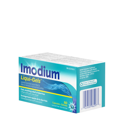 IMODIUM® LIQUI-GELS® - 2mg Loperamide Hydrochloride for Fast Acting Diarrhea Symptom Relief On the Go in Travel Size Softgels for Adults and Children 12+ - 60 Count