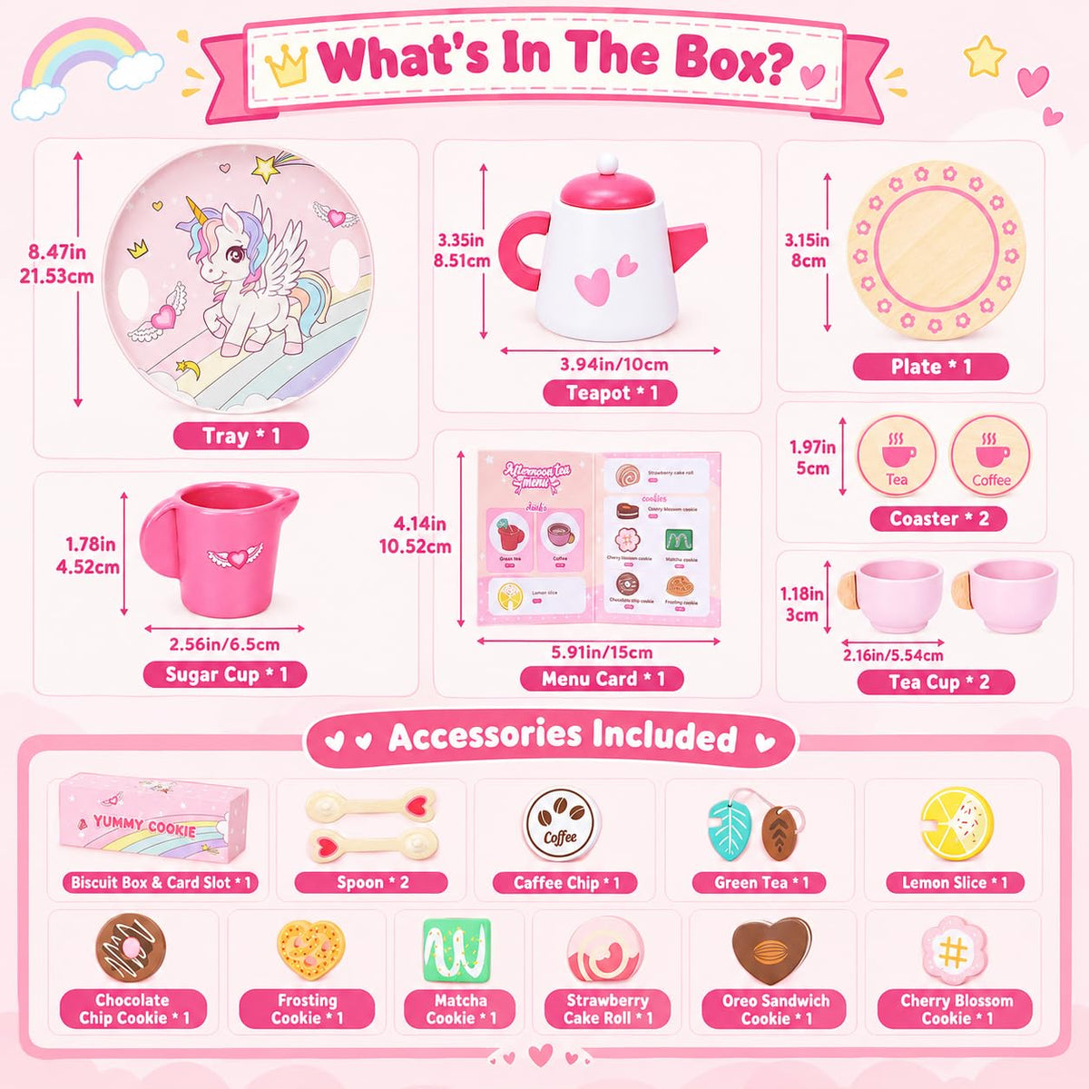 LOYO Unicorn Wooden Tea Party Set, Pretend Play Toddler Girl Toys Ages 3-5 🍁 All In One Marketplace Canada