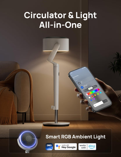 DREO Smart Fan for Bedroom, 120° +120° Omni-Directional Oscillating Fans, 90ft Quiet Pedestal Fan with RGB Light, 9 Speeds, 6 Modes, 20dB, 8H Timer, Wi-Fi/Voice/Alexa, 37-42" Floor Fans with Remote 🍁 All In One Marketplace Canada