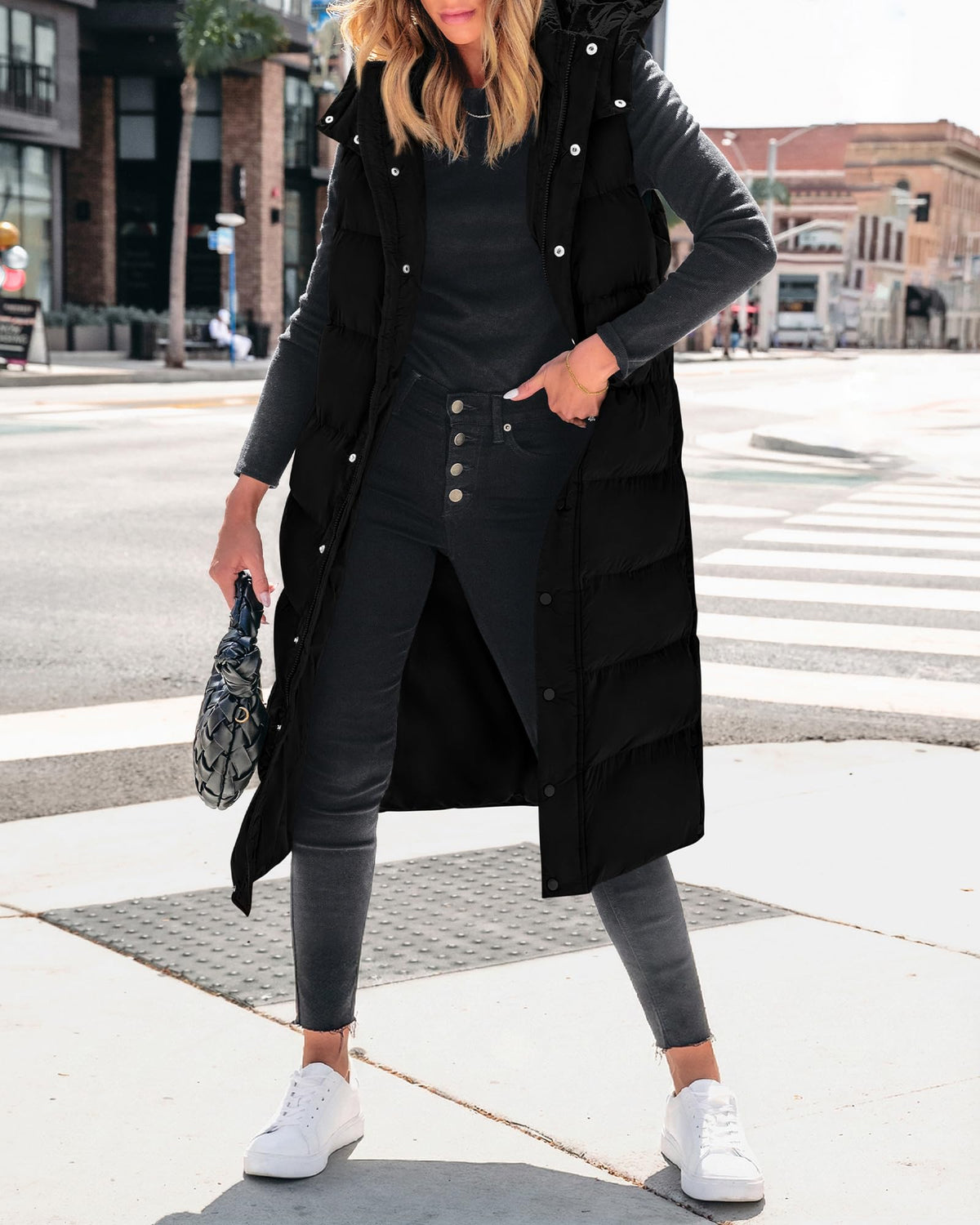 BTFBM Long Puffer Vest Women Quilted Hooded Sleeveless Fall Jackets 🍁 All In One Marketplace Canada