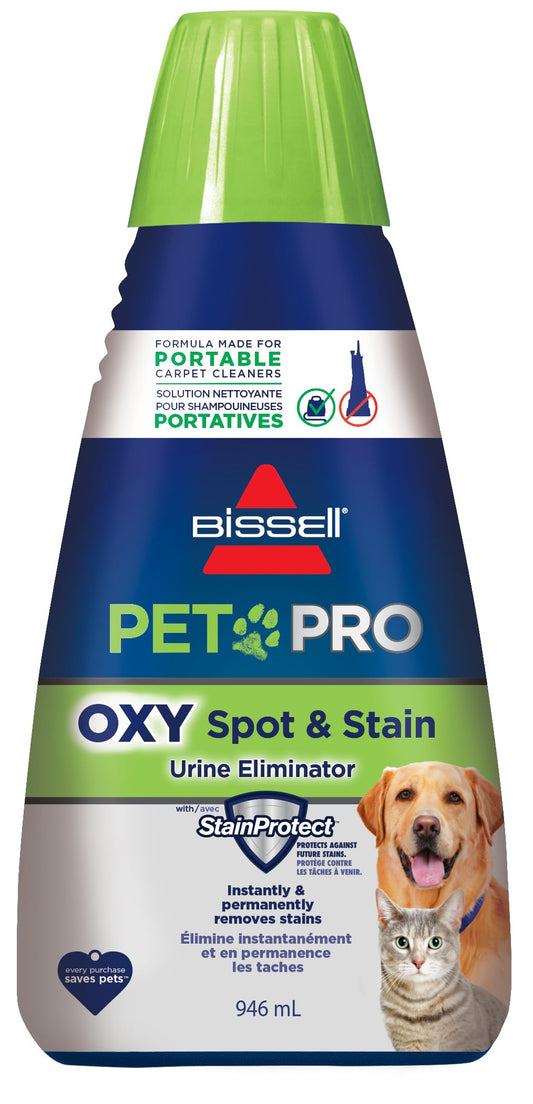BISSELL Professional Pet Spot and Stain Plus OXY Formula for Portable Carpet Cleaners, 32oz, Removes Pet Urine Vomit and Odours, Car Detailer Solution, Little Green and SpotClean Compatible, 2034C