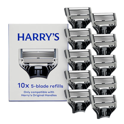 Harry's Original Blades - Men's Razor Refill Pack for Smooth Shaving - Razor Head Replacement - Five Sharp Blades - Flexible Hinge - Moisture Strip - Precision Trimmer - 10 count