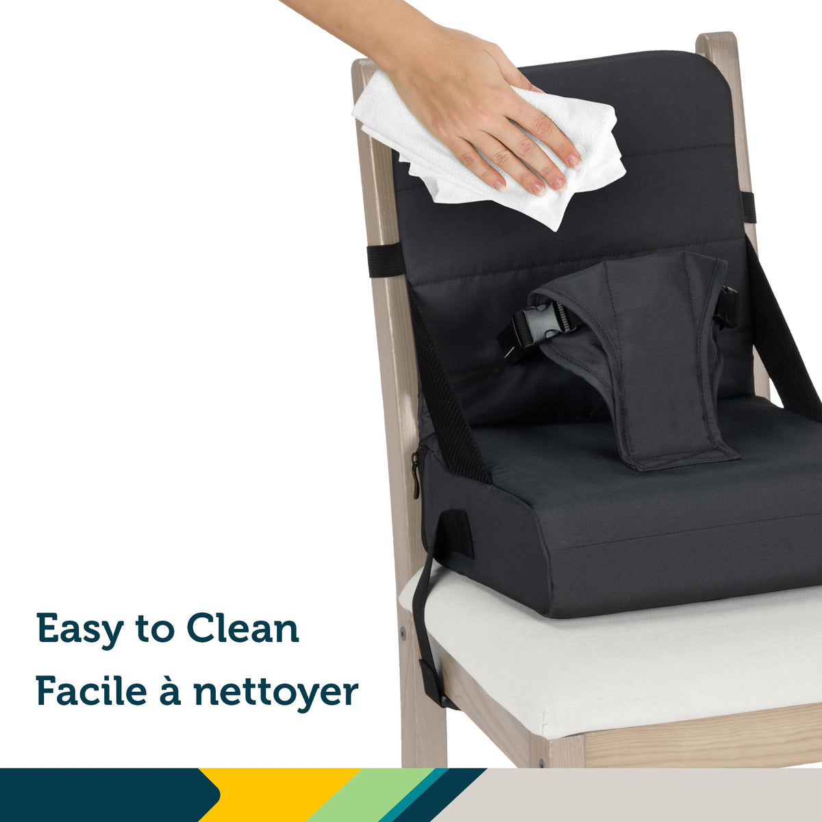 Safety 1st Feed 'N Fold Travel Feeding Booster - Lightweight, Compact & Portable With Carry Strap, Ample Storage & Secure Harness for Baby and Toddler Mealtimes - Mineral Graphite